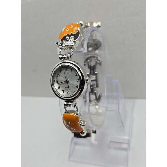 Halloween Charm Bracelet Watch Quartz New Battery Bats Pumpkins Black Hat Silver main image 12
